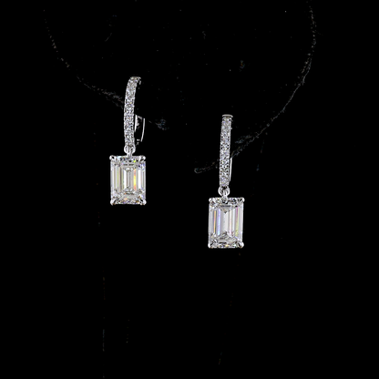 3.19 CTTW Emerald Lab Diamond Hanging Earring (E Color and VS2 Clarity)