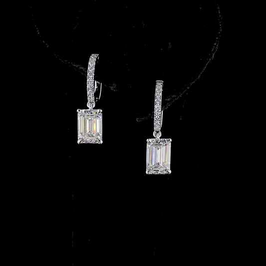 3.19 CTTW Emerald Lab Diamond Hanging Earring (E Color and VS2 Clarity)