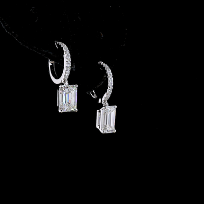 3.19 CTTW Emerald Lab Diamond Hanging Earring (E Color and VS2 Clarity)
