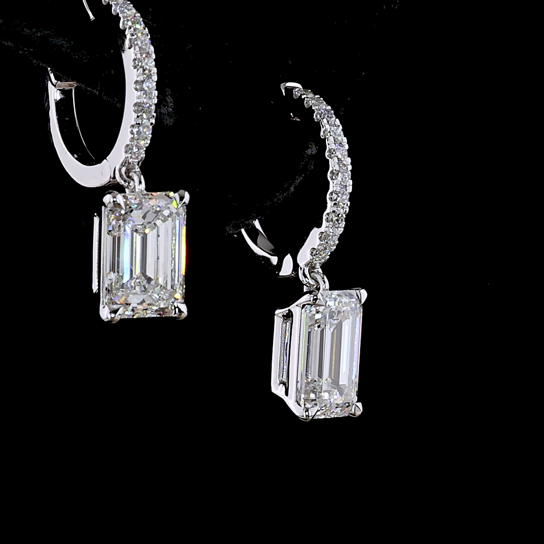 3.19 CTTW Emerald Lab Diamond Hanging Earring (E Color and VS2 Clarity)