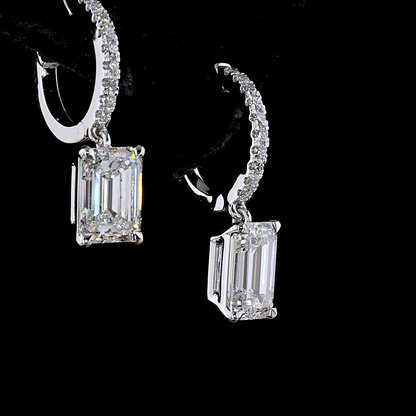 3.19 CTTW Emerald Lab Diamond Hanging Earring (E Color and VS2 Clarity)