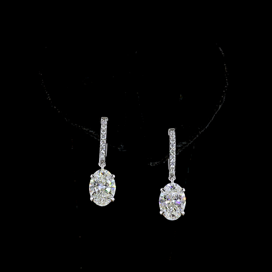 3.27 CTTW Oval Lab Diamond Hanging Earring (F Color and VS1 Clarity)