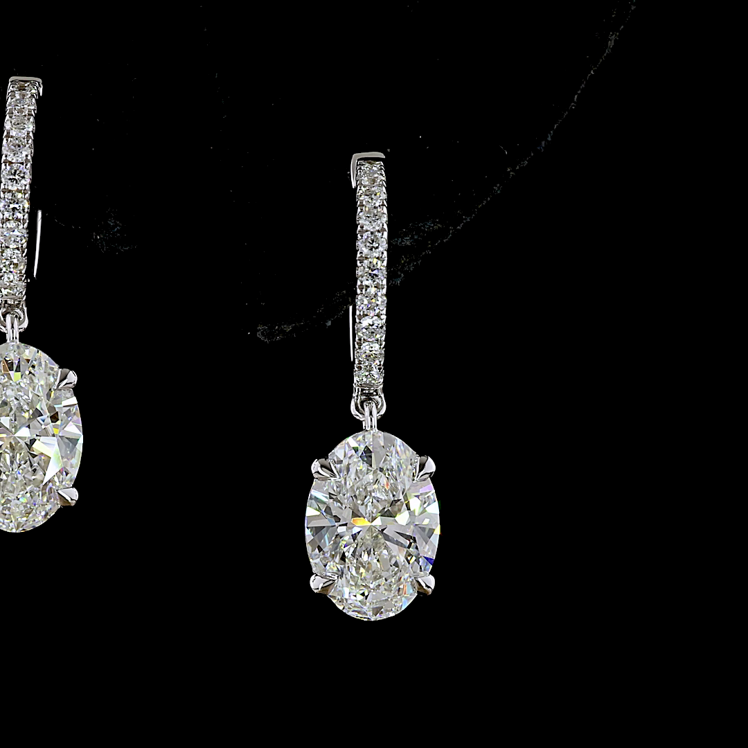 3.27 CTTW Oval Lab Diamond Hanging Earring (F Color and VS1 Clarity)