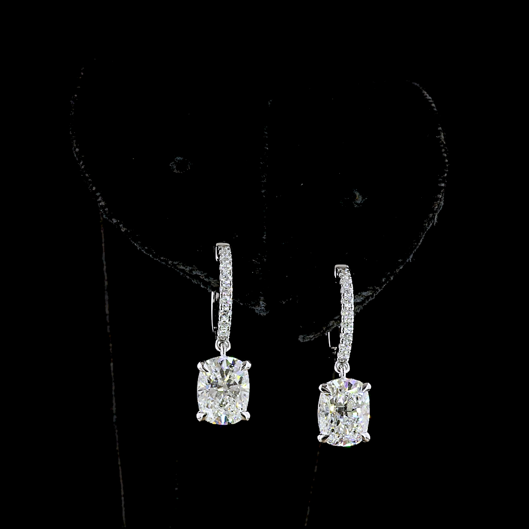 3.26 CTTW Cushion Brilliant Lab Diamond Hanging Earring (F Color and VS1 Clarity)