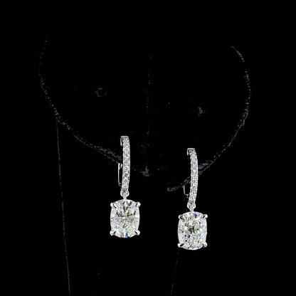 3.26 CTTW Cushion Brilliant Lab Diamond Hanging Earring (F Color and VS1 Clarity)