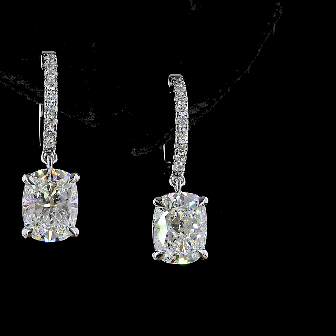 3.26 CTTW Cushion Brilliant Lab Diamond Hanging Earring (F Color and VS1 Clarity)