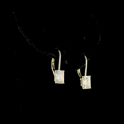 3.16 CTTW Emerald Lab Diamond Hanging Earring (F Color and VS2 Clarity)