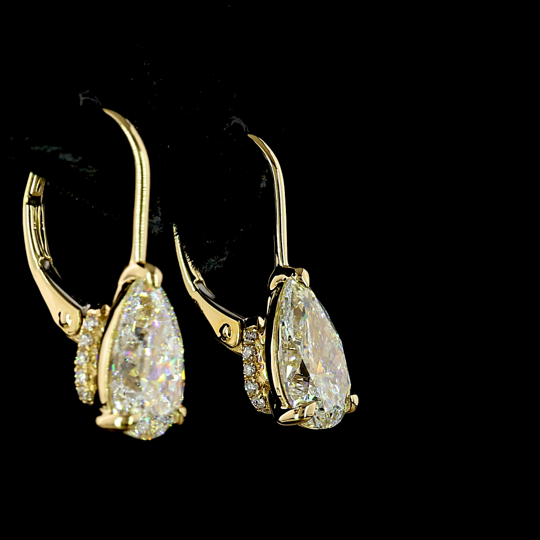 2.10 CTTW Pear Lab Grown Diamond Hanging Earring Size 18.4 (E Color and VS1 Clarity)
