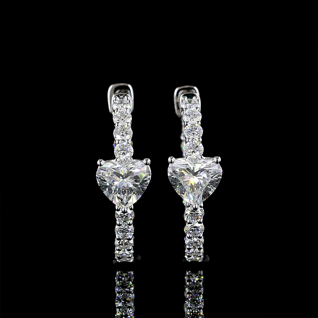 2.03 CTTW Heart Lab Diamond Hoops Earring (E Color and VS Clarity)