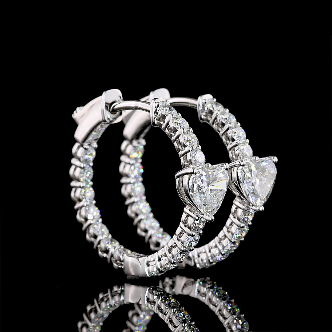 2.03 CTTW Heart Lab Diamond Hoops Earring (E Color and VS Clarity)