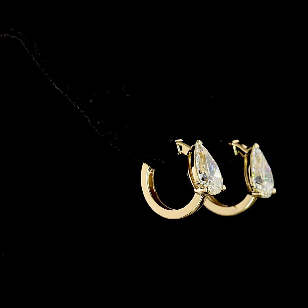 3.02 CTTW Pear Lab Diamond Huggies Earring (F Color and VS1 Clarity)