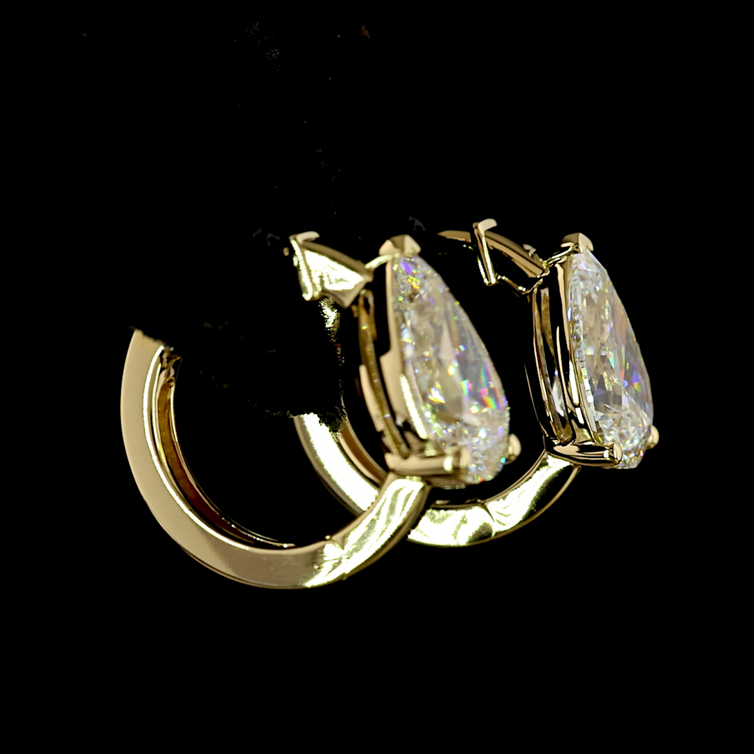 3.02 CTTW Pear Lab Diamond Huggies Earring (F Color and VS1 Clarity)