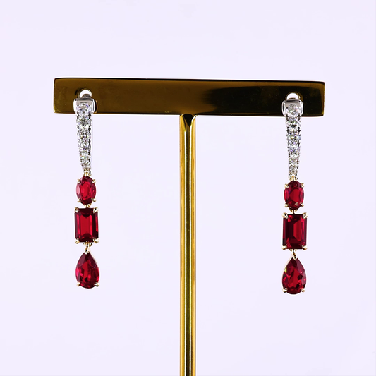 0.55 CTTW Emerald Lab Diamond Hanging Earring (Rubby Color and VS2 Clarity)