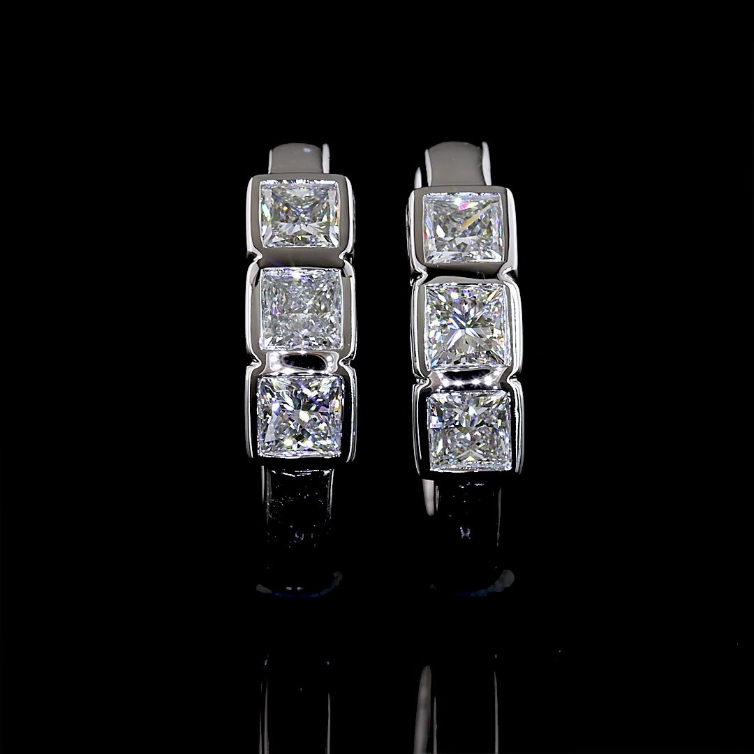0.93 CTTW Princess Lab Diamond Huggies Earring (E Color and VS Clarity)