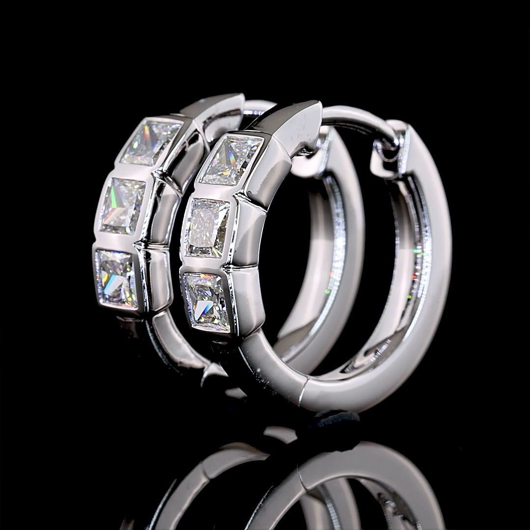 0.93 CTTW Princess Lab Diamond Huggies Earring (E Color and VS Clarity)