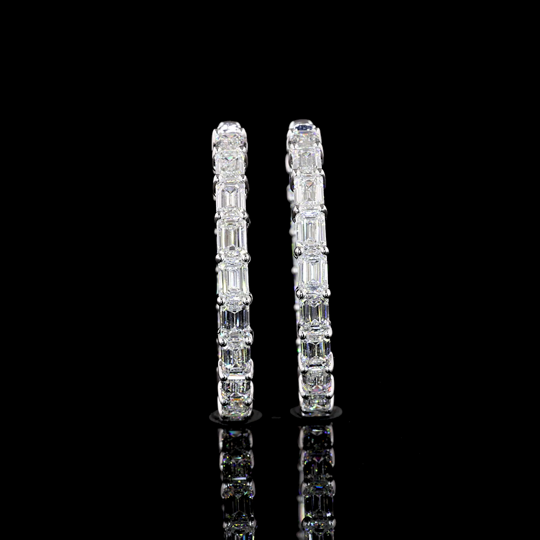 6.90 CTTW Emerald Lab Diamond Hoops Earring (D Color and VS2 Clarity)