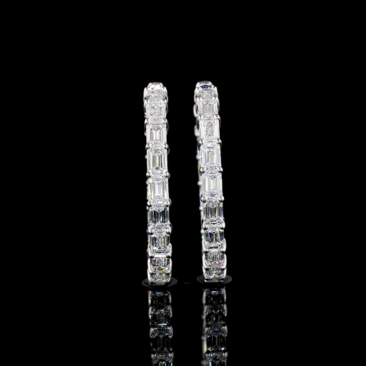 6.90 CTTW Emerald Lab Diamond Hoops Earring 32mm 14k White Gold (D Color and VS2 Clarity)
