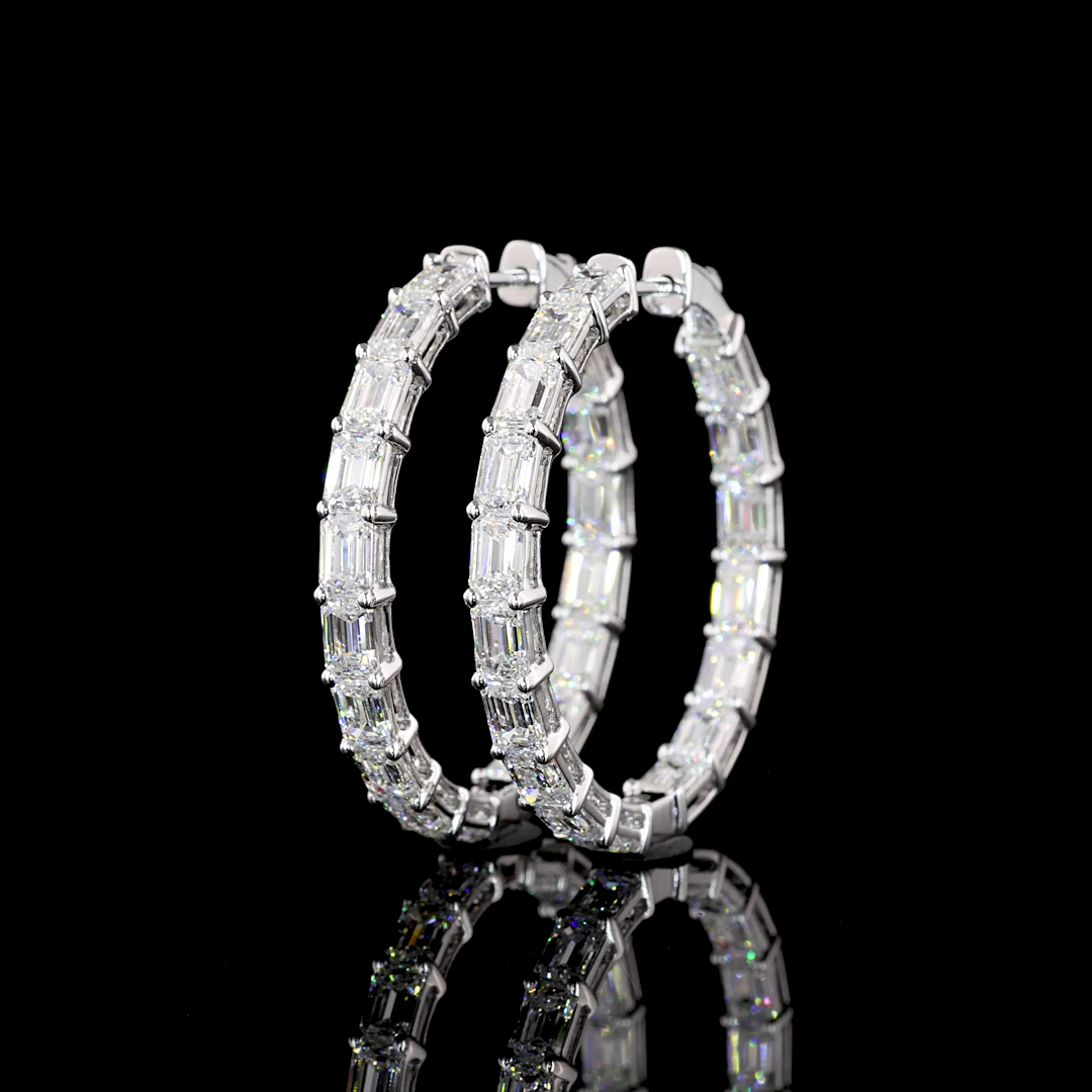 6.90 CTTW Emerald Lab Diamond Hoops Earring (D Color and VS2 Clarity)
