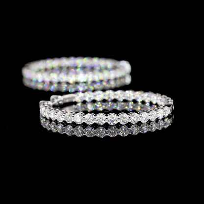 4.08 CTTW Round Lab Diamond Hoops Earring 32mm 14k White Gold E Color and VS1 Clarity jewelry-spot-usa