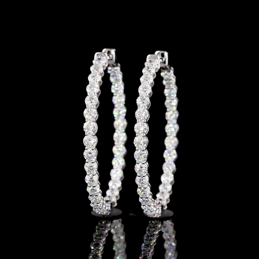 4.08 CTTW Round Lab Diamond Hoops Earring 32mm 14k White Gold E Color and VS1 Clarity jewelry-spot-usa