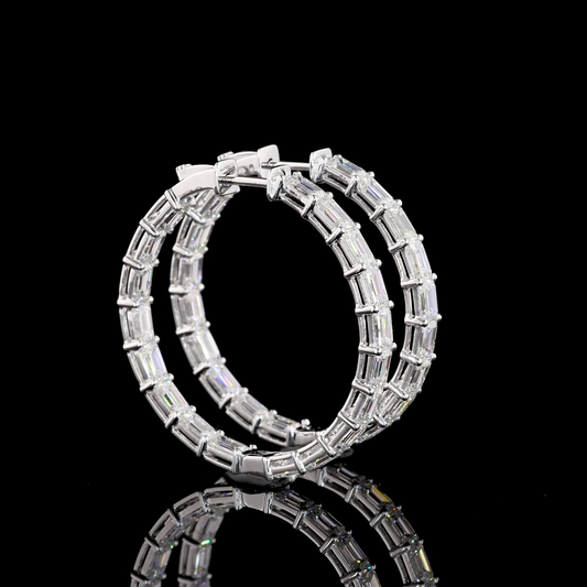 7.27 CTTW Emerald Lab Diamond Hoops Earring 32mm 14k White Gold (E Color and VS1 Clarity)