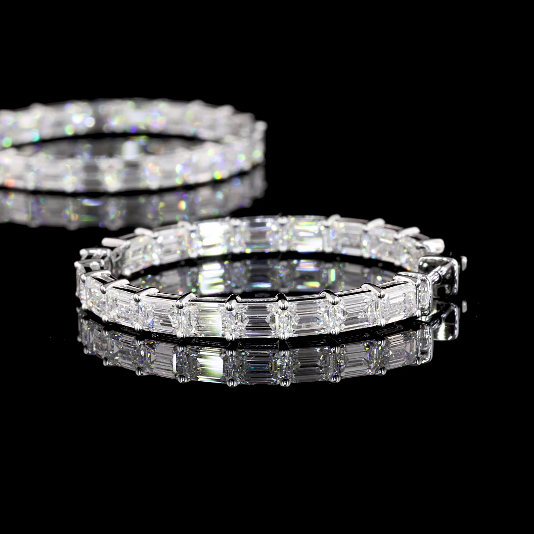 7.27 CTTW Emerald Lab Diamond Hoops Earring 32mm 14k White Gold (E Color and VS1 Clarity)