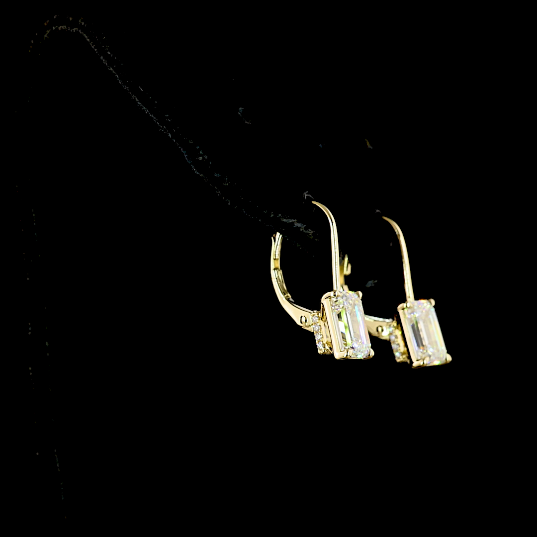 3.17 CTTW Emerald Lab Grown Diamond Hanging Earring Size 18.5 (F Color and VS1 Clarity)