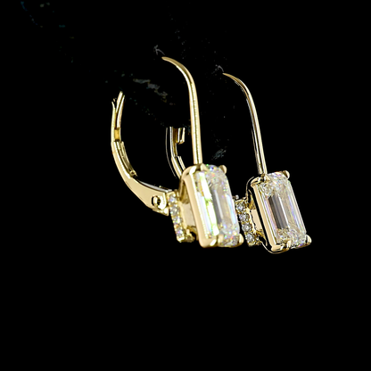 3.17 CTTW Emerald Lab Grown Diamond Hanging Earring Size 18.5 (F Color and VS1 Clarity)