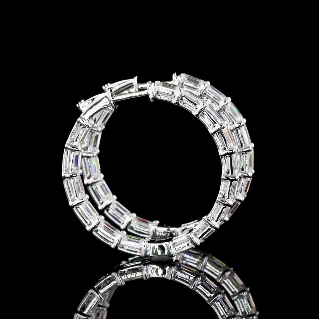 7.08 CTTW Emerald Lab Diamond Hoops Earring 30.7mm 14k White Gold F/E Color and VS1/VS2 Clarity jewelry-spot-usa
