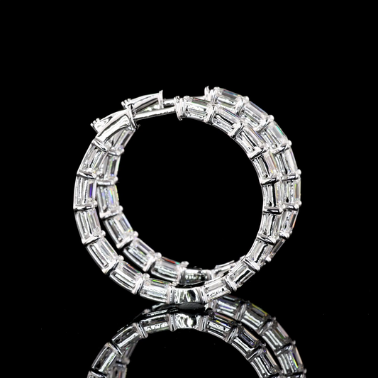 7.08 CTTW Emerald Lab Diamond Hoops Earring 30.7mm 14k White Gold F/E Color and VS1/VS2 Clarity jewelry-spot-usa