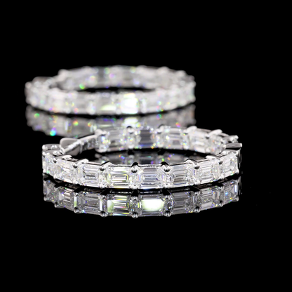 7.08 CTTW Emerald Lab Diamond Hoops Earring 30.7mm 14k White Gold F/E Color and VS1/VS2 Clarity jewelry-spot-usa
