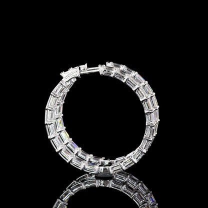 8.43 CTTW Emerald Lab Diamond Hoops Earring 34mm 14k White Gold F Color and VS1 Clarity jewelry-spot-usa