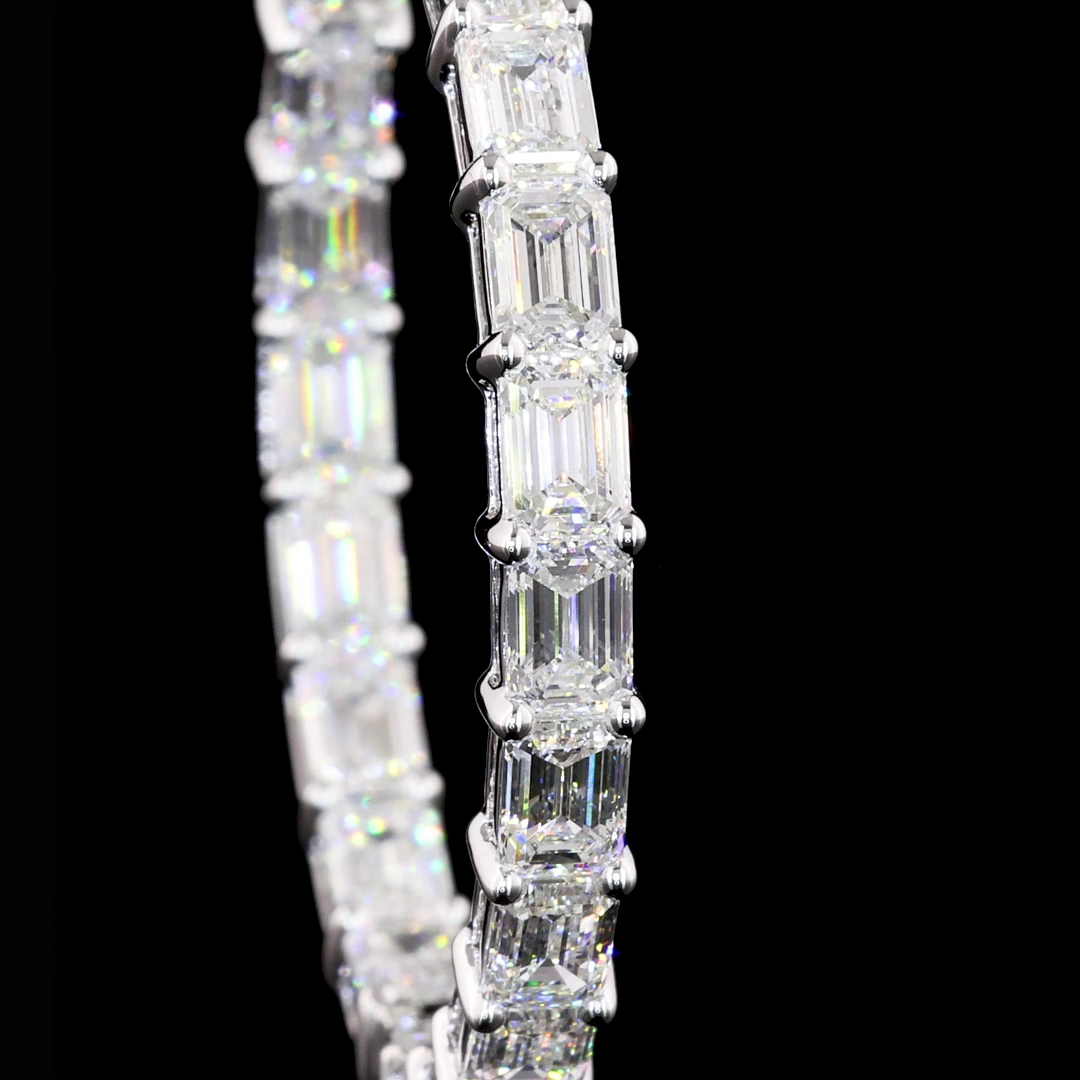 8.43 CTTW Emerald Lab Diamond Hoops Earring 34mm 14k White Gold F Color and VS1 Clarity jewelry-spot-usa