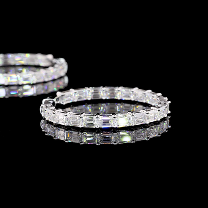 8.43 CTTW Emerald Lab Diamond Hoops Earring 34mm 14k White Gold F Color and VS1 Clarity jewelry-spot-usa