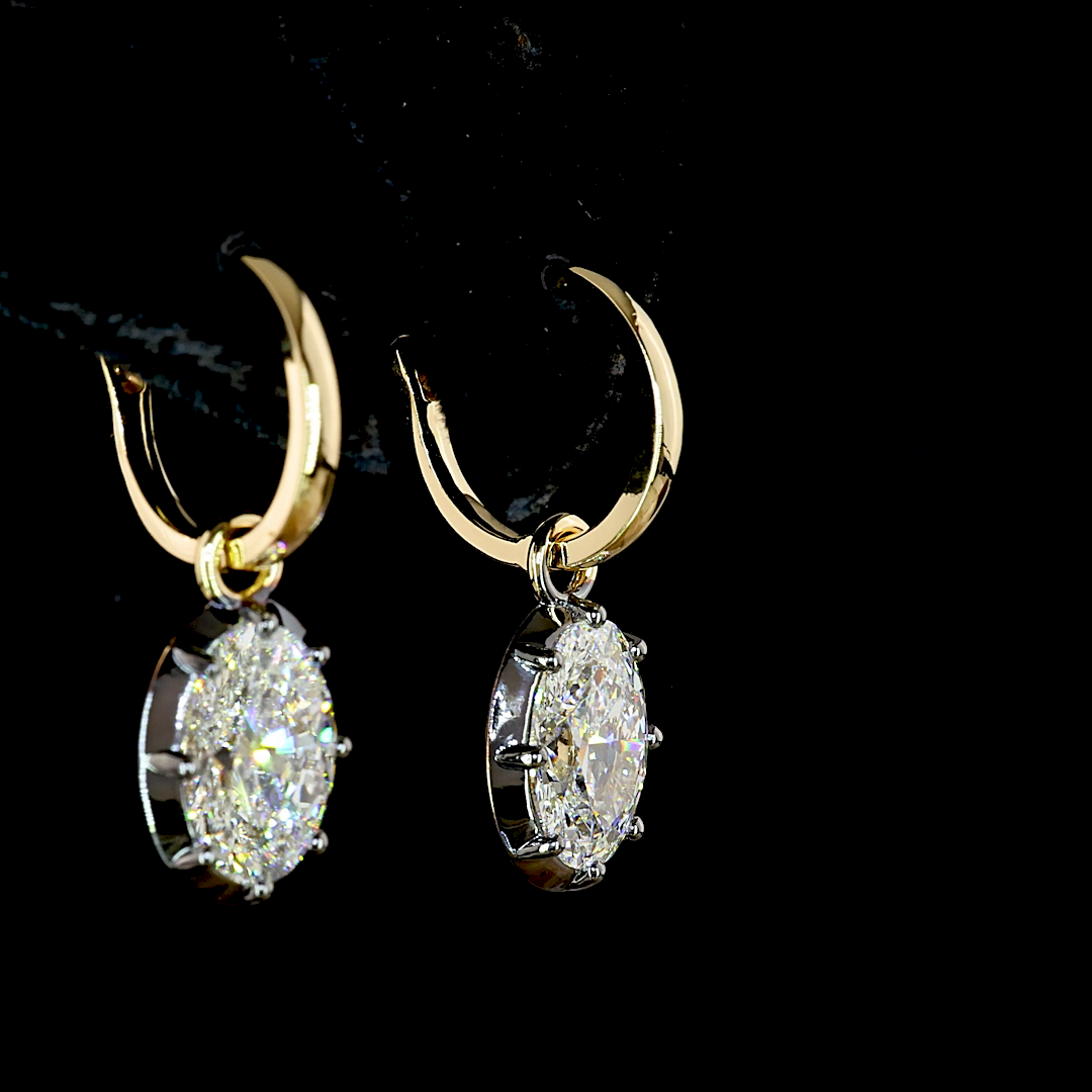 3.02 CTTW Oval Lab Diamond Hanging Earring (F Color and VS1 Clarity)