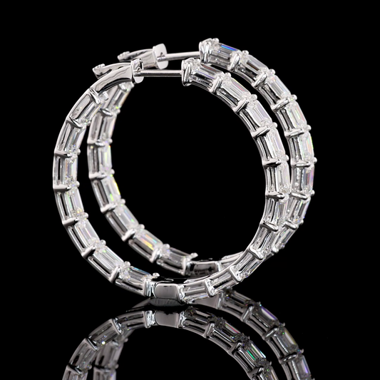 7.97 CTTW Emerald Lab Diamond Hoops Earring 32mm 14k White Gold (F/E Color and VS2/VS1 Clarity)