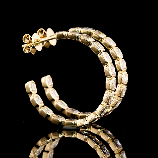 4.06 CTTW Asscher Lab Diamond C Hoops Earring Size 25 14k Yellow Gold F Color and VS1 Clarity jewelry-spot-usa