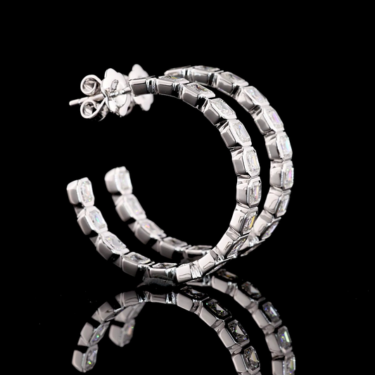 5.19 CTTW Asscher Lab Diamond C Hoops Earring Size 28 14k White Gold F Color and VS1 Clarity jewelry-spot-usa