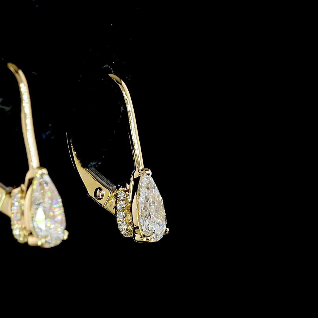 1.08 CTTW Pear Lab Grown Diamond Hanging Earring Size 18.4 (E Color and VS1 Clarity)