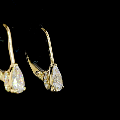 1.08 CTTW Pear Lab Grown Diamond Hanging Earring Size 18.4 (E Color and VS1 Clarity)