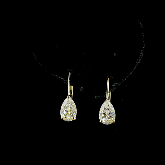 3.14 CTTW Pear Lab Diamond Hanging Earring (F Color and VS1 Clarity)