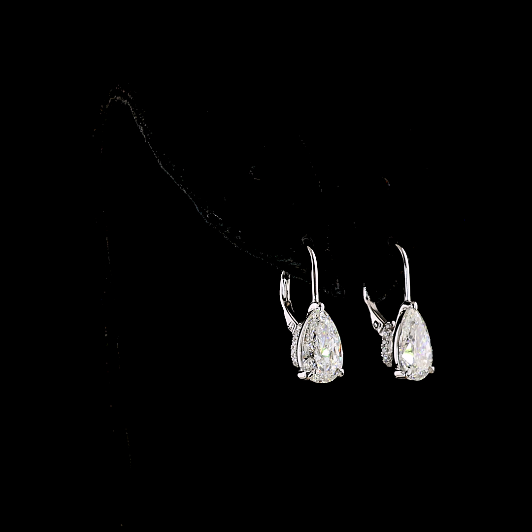 4.21 CTTW Pear Lab Grown Diamond Hanging Earring Size 22 (F Color and VS1 Clarity)