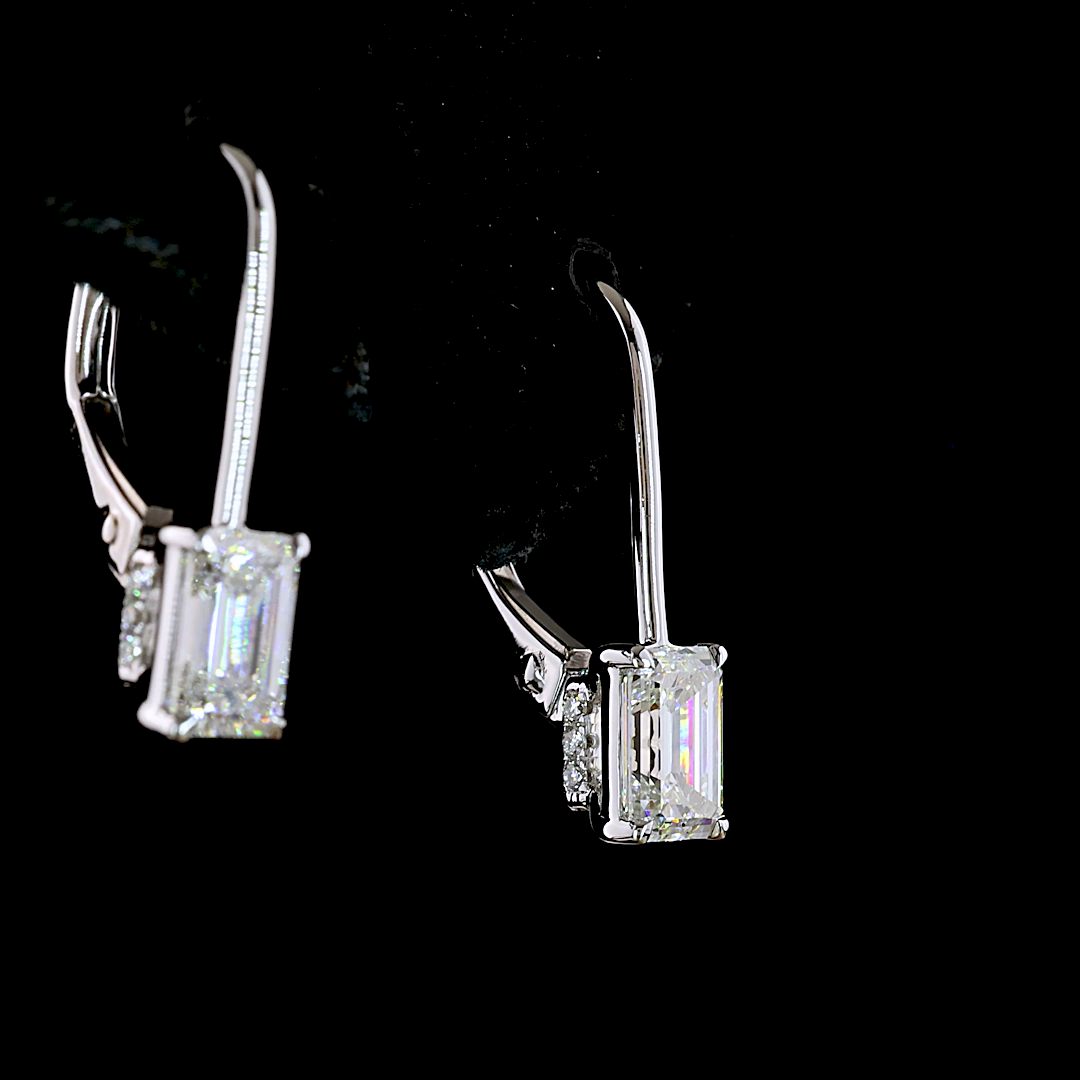 1.10 CTTW Emerald Lab Grown Diamond Hanging Earring Size 17.75 (E Color and VS Clarity)