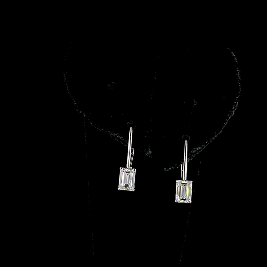 1.09 CTTW Emerald Lab Diamond Hanging Earring (E Color and VS Clarity)