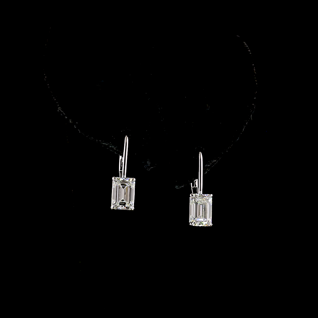 2.11 CTTW Emerald Lab Diamond Hanging Earring (F Color and VVS2 Clarity)