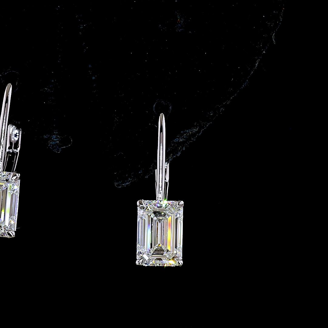 2.11 CTTW Emerald Lab Diamond Hanging Earring (F Color and VVS2 Clarity)