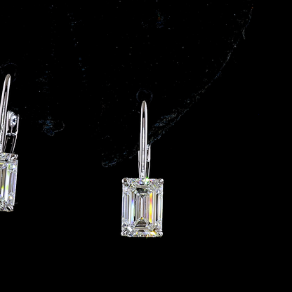 2.11 CTTW Emerald Lab Diamond Hanging Earring (F Color and VVS2 Clarity)