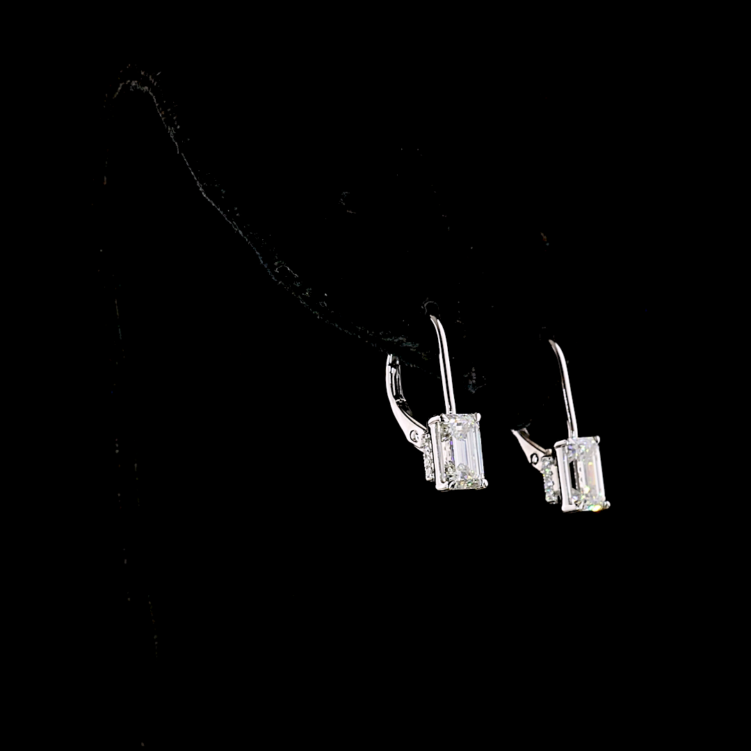 2.11 CTTW Emerald Lab Diamond Hanging Earring (F Color and VVS2 Clarity)