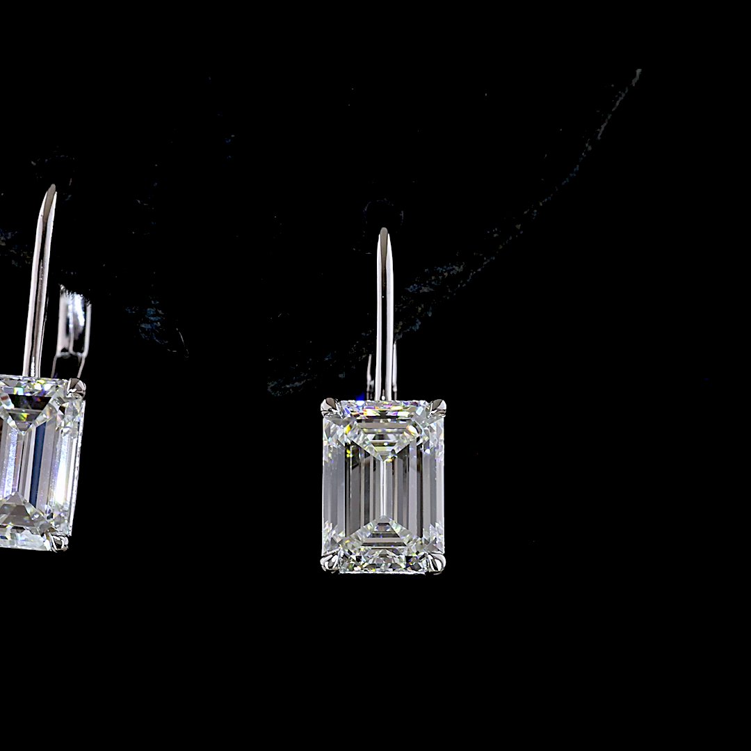 3.17 CTTW Emerald Lab Grown Diamond Hanging Earring Size 18.4 (F Color and VS1 Clarity)