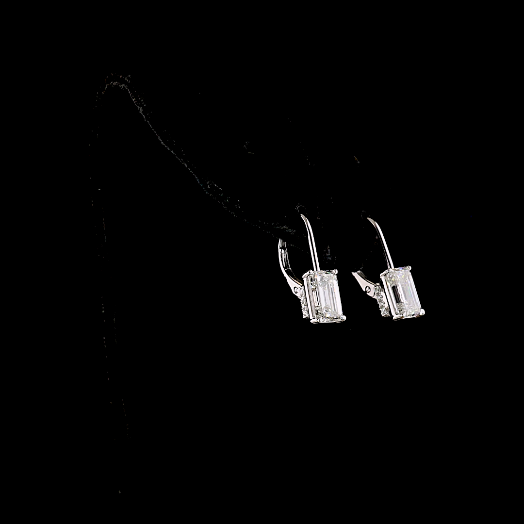 3.17 CTTW Emerald Lab Grown Diamond Hanging Earring Size 18.4 (F Color and VS1 Clarity)